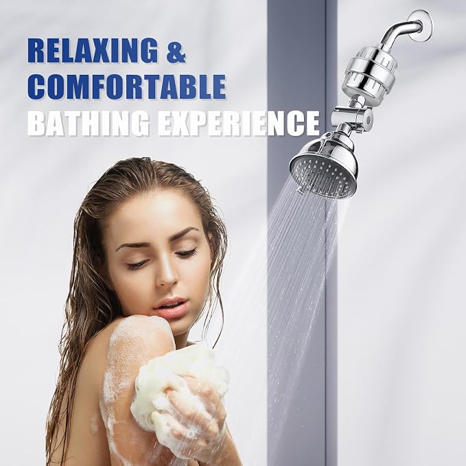 Dwavele 20 Stage Shower Head Filter for Hard Water, Removes Chlorine, Fluoride, Improves Skin and Hair Condition, 4 Cartridges, High Output, Wide Compatibility