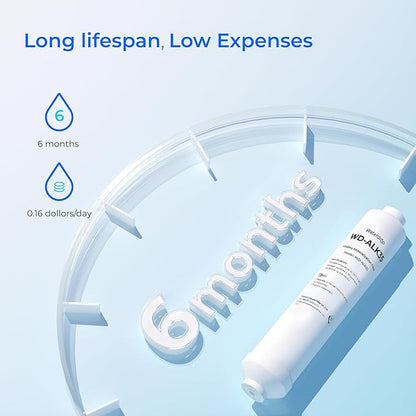 Waterdrop ALK35 𝐀𝐥𝐤𝐚𝐥𝐢𝐧𝐞 Water Filter, Alkaline Filter for Reverse Osmosis System, pH Balance and Restore Minerals for RO Filter, Under Sink Water Filter, 1/4" Quick Connect