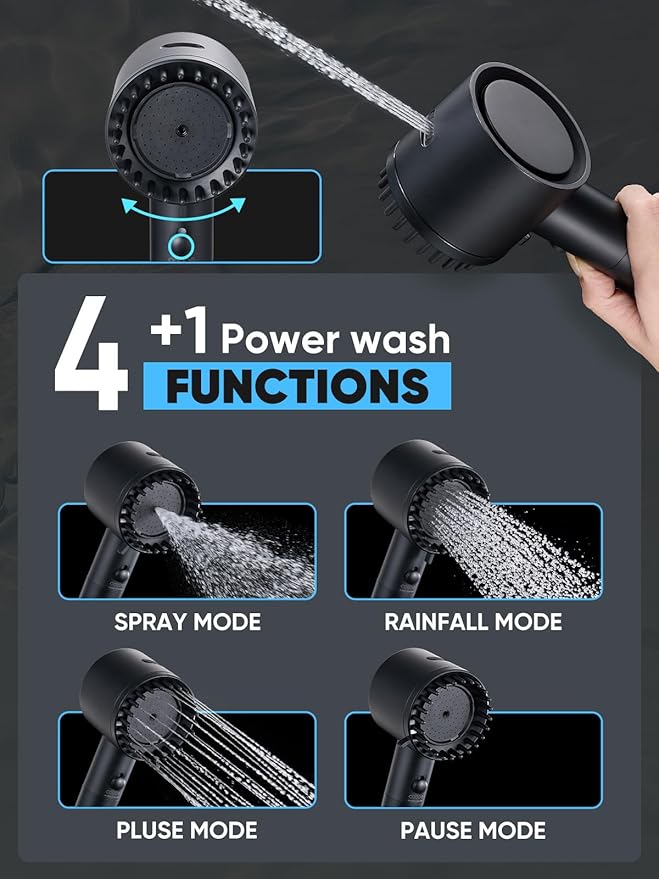 Cobbe Filtered Shower Head with Handheld, High Pressure 5 Spray Mode Showerhead with Filters, Built-in Power Wash for Hard Water - Remove Chlorine - Reduces Dry Itchy Skin, Black