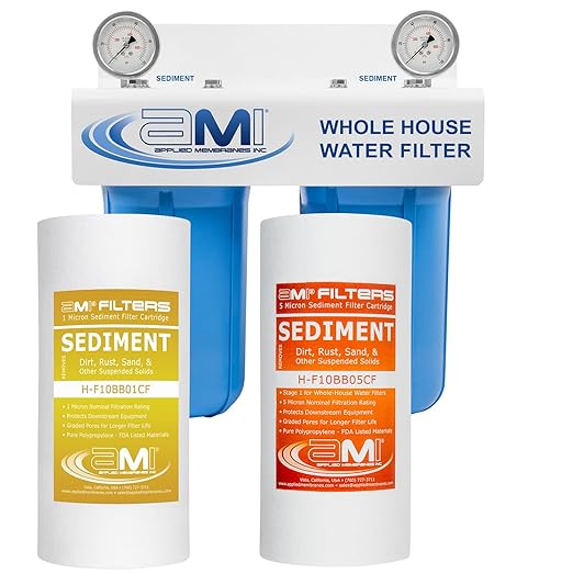 Applied Membranes Inc. 2-Stage Whole-House Water Filter System, 1-Micron and 5-Micron 4.5-Inch by 10 Fine-Sediment Filter Cartridges