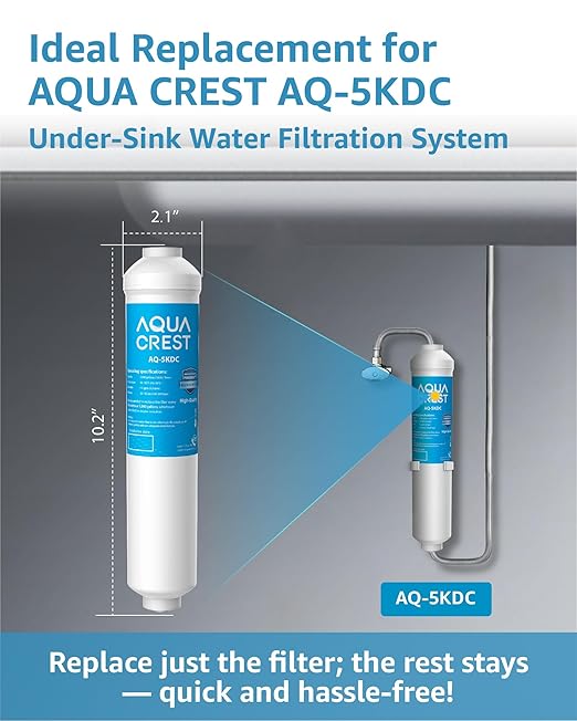 AQUA CREST 5KDC-F Water Filter Replacement for Waterdrop 5KDC Under Sink Water Filter System, Reduces PFAS, PFOA/PFOS, Chlorine, NSF/ANSI Tested 5K Gallons Ultra High Capacity (No Tube)