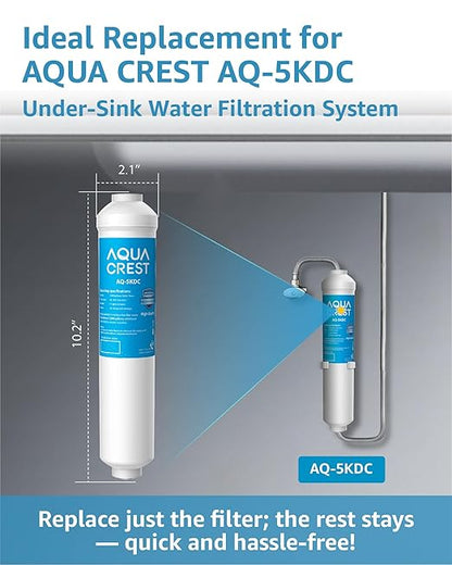 AQUA CREST 5KDC-F Water Filter Replacement for Waterdrop 5KDC Under Sink Water Filter System, Reduces PFAS, PFOA/PFOS, Chlorine, NSF/ANSI Tested 5K Gallons Ultra High Capacity (No Tube)