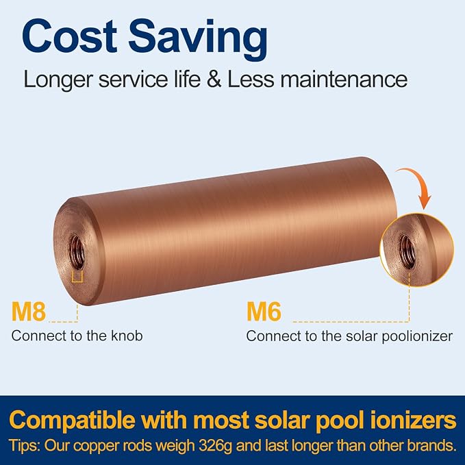 Copper Anode Replacement Kit for Solar Pool Cleaner Chlorine-Free Sun Shock & Water Purifier Automatic Pool Cleaner up to 35,000 Gal