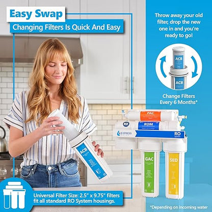 Express Water – 10 Pack Activated Carbon Block ACB Water Filter Replacement – 5 Micron, 10 inch Filter – Under Sink and Reverse Osmosis System
