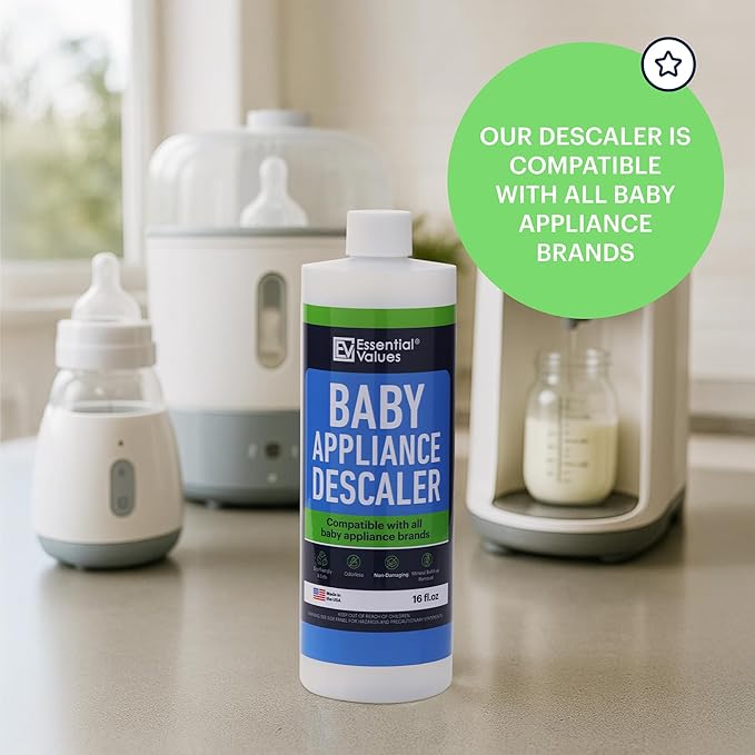 Essential Values Baby Appliance Descaler - Descaling Solution Compatible with Baby Brezza Philips Avent - Descale Your Appliances - Citric Acid Descaler 16 fl oz