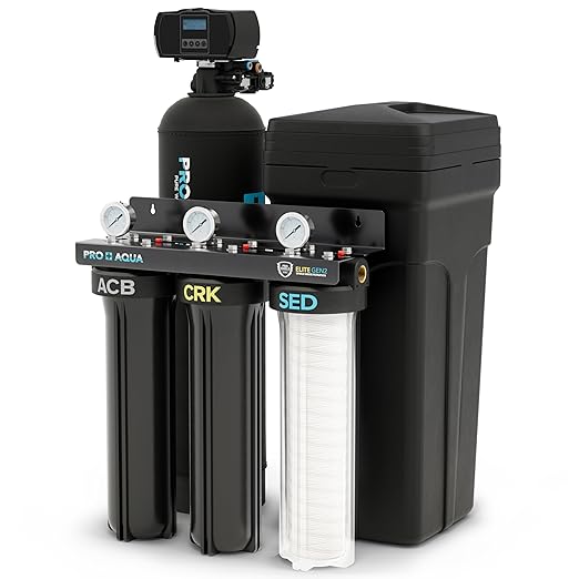 PRO+AQUA PRO-E-S25E Elite Whole House Well Water Filtration System with 25,000 Grain Water Softener Combo