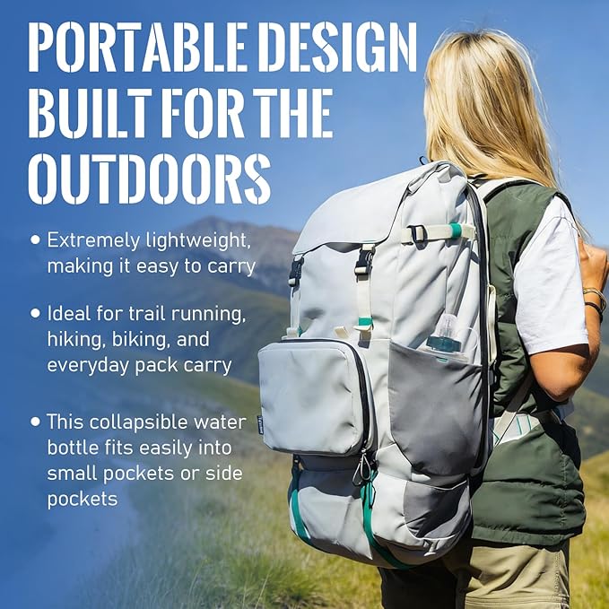 500ML Collapsible Water Bottle with Filter for Hiking, Camping & Travel - TPU Soft Flask, 0.1 Micrometer Hollow Fiber Membrane for Clearer, Better Tasting Outdoor Water(Hunter Green)