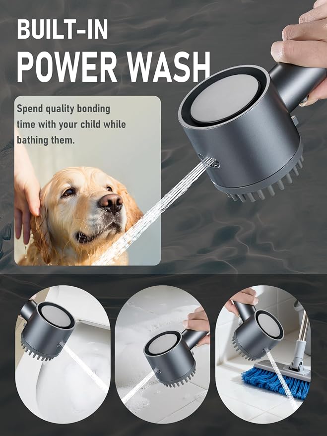 Cobbe Filtered Shower Head with Handheld, High Pressure 5 Spray Mode Showerhead with Filters, Built-in Power Wash for Hard Water, Gray