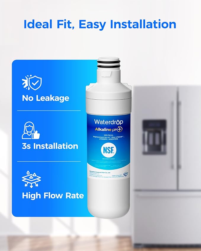 Waterdrop Alkaline LT1000PC ADQ747935 Refrigerator Water Filter, 3 Pack | Replacement for LG® LT1000P®/PC/PCS, LFXS26973S, LMXS28626S, LMWS27626S, LFXS28596S, ADQ74793501, ADQ74793502 and LT120F®