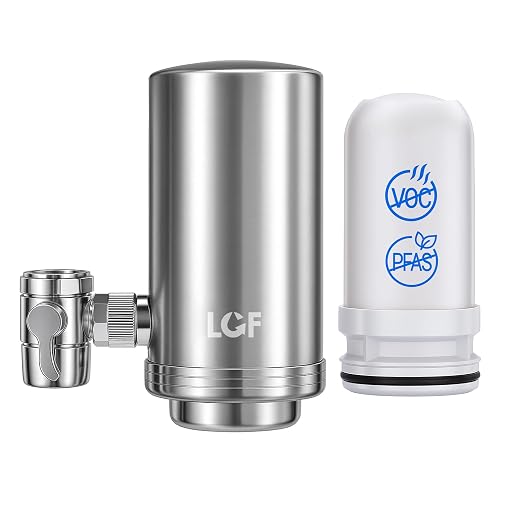 LCF 360° Rotating Stainless-Steel Faucet Water Filter, 320-Gallon | High Flow, Mineral-Enhanced Tap Water Filter, Reduces Chlorine, Heavy Metals and Bad Taste, Easy Install, Kitchen Sink Ideal