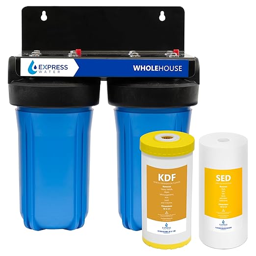 Express Water - Whole House Water Filter System - 2-Stage Water Filtration System - Sediment & KDF Filters - Reduce Heavy Metals - Clean Drinking Water - Includes Easy Release, and 1” Inch Connections