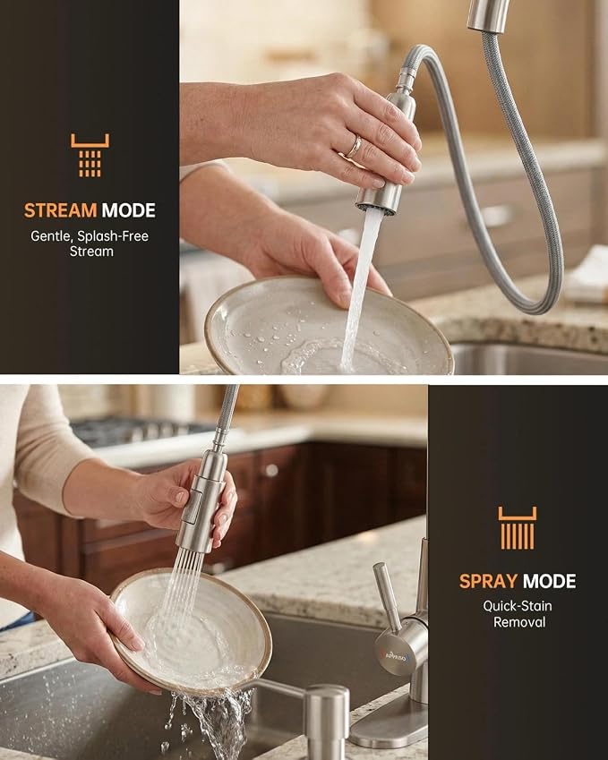 APPASO Kitchen Faucet Touchless with Soap Dispenser and Pull Down Sprayer | S304 Stainless Steel Brushed Nickel Motion Sensor Hands Free Sink Faucets 2 Modes with cUPC Lead-Free Certified Water Hoses