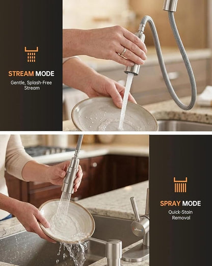 APPASO Kitchen Faucet Touchless with Soap Dispenser and Pull Down Sprayer | S304 Stainless Steel Brushed Nickel Motion Sensor Hands Free Sink Faucets 2 Modes with cUPC Lead-Free Certified Water Hoses