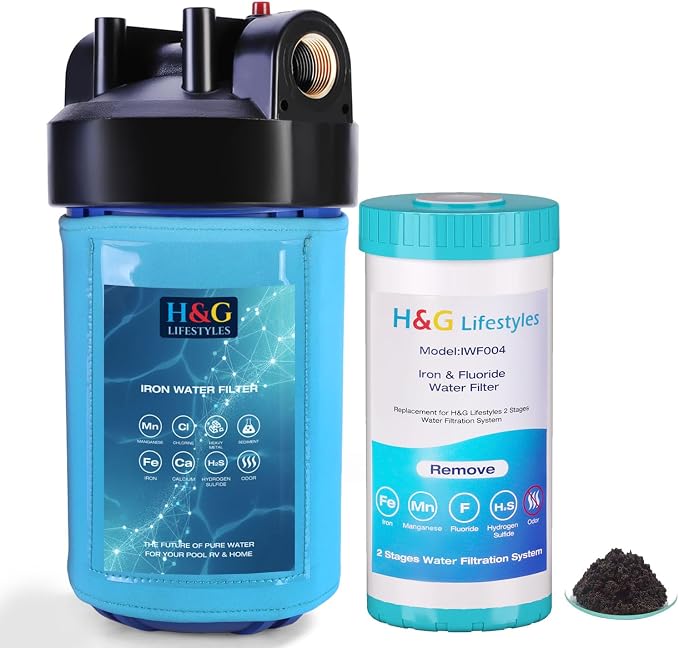 H&G lifestyles Whole House Iron Filter for Well Water,Inline Water Filter for Garden Hose,Reduce Heavy Metal Chlorine, Soften Water,Iron Water Filter and Softener System,50,000Gallons