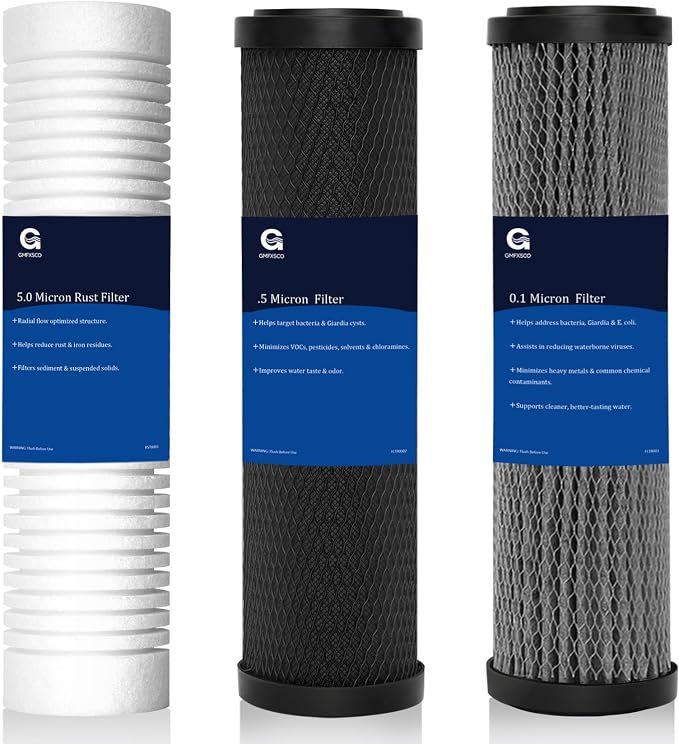 Replacement Filter for c-learSource Ultra System, 3-Pack | 0.01µm membrane traps microplastics & metals. 5µm & 0.5µm filters reduce chlorine, taste & odor. Tool-free, 2,000 gal life.