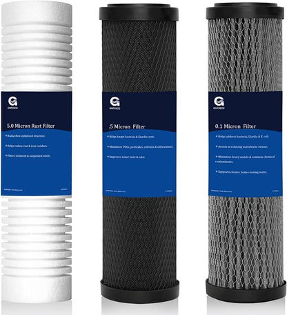 Replacement Filter for c-learSource Ultra System, 3-Pack | 0.01µm membrane traps microplastics & metals. 5µm & 0.5µm filters reduce chlorine, taste & odor. Tool-free, 2,000 gal life.