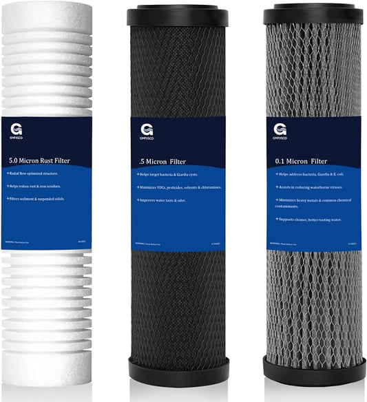 Replacement Filter for c-learSource Ultra System, 3-Pack | 0.01µm membrane traps microplastics & metals. 5µm & 0.5µm filters reduce chlorine, taste & odor. Tool-free, 2,000 gal life.