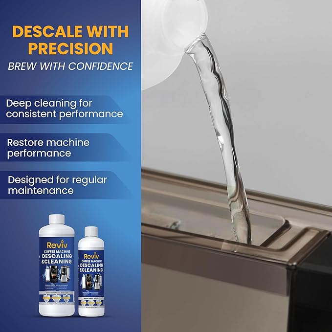 REVIV Descaling Solution for Coffee Machines (8 Uses) – 33.8 fl oz, Compatible with Espresso Machines, Keurig Coffee Machine, Nespresso, Delonghi, Breville – Removes Limescale & Enhances Flavor