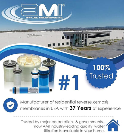 APPLIED MEMBRANES INC. 50 GPD Reverse Osmosis Membrane | RO Membrane Water Filter Replacement for Reverse Osmosis Water Filtration System | 1.8” x 12” Universal Compatibility | Made in USA