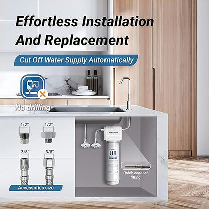 Maxblue U8-ST Under Sink Water Filter, 2 Years High Capacity, Reduces Lead, Chlorine, Heavy Metals, Bad Taste & Odor, Under Sink Water Filtration System, USA Tech
