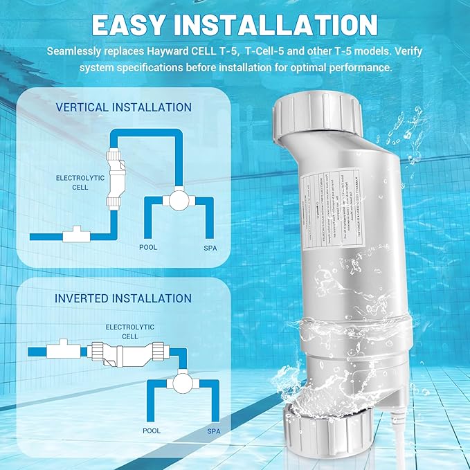 Salt Cell T-5 Upgrade Replacement Fit for Hayward W3T-Cell-5 AquaRite AquaTrol & More, Up to 20,000 Gallons Pool Salt Turbo Cell Chlorinator Generator