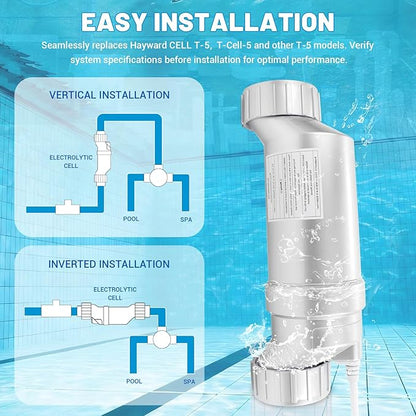 Salt Cell T-5 Upgrade Replacement Fit for Hayward W3T-Cell-5 AquaRite AquaTrol & More, Up to 20,000 Gallons Pool Salt Turbo Cell Chlorinator Generator