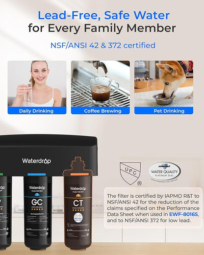 Waterdrop TSA 8 Layer Under Sink Water Filter System, Under Sink Water Filtration System, Reduces PFAS, PFOA/PFOS, Fluoride, Chlorine, Bad Taste & Odor, NSF/ANSI 42 Certified Element, USA Tech