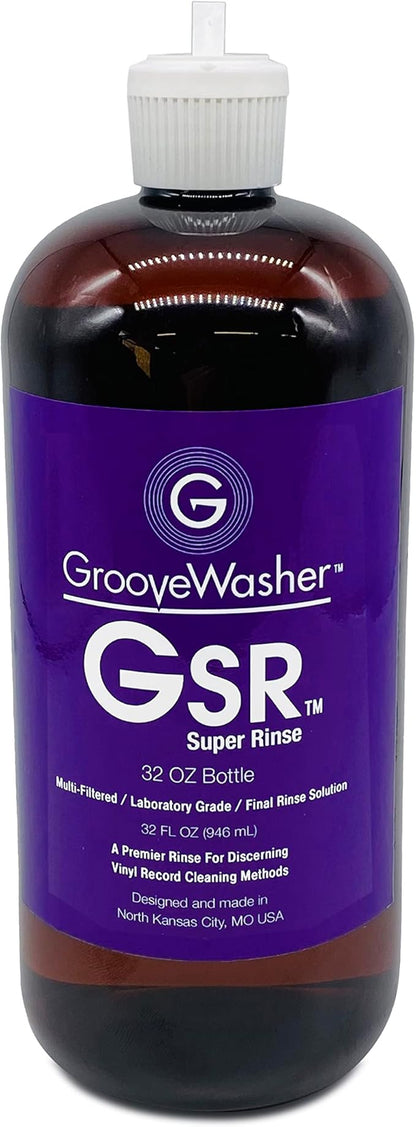 GrooveWasher Two-Step Record Cleaning Bundle – G3 Deep Cleaning Vinyl Record Fluid (8oz) + GSR Super Rinse (32oz) + Lg. Absorbent Microfiber Sponge, Complete 2-Step Kit for Tough to Clean LPs