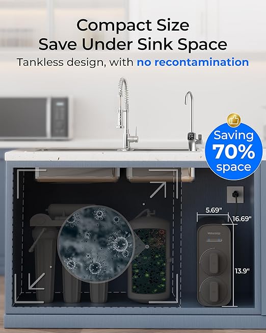 Waterdrop G5P700 Reverse Osmosis Water Filter, NSF/ANSI 58 & 372 Certified, 700G Fast Flow Reverse Osmosis System, 7 Stage RO Water Filtration System, 2:1 Pure to Drain, Smart LED Faucet, BPA Free