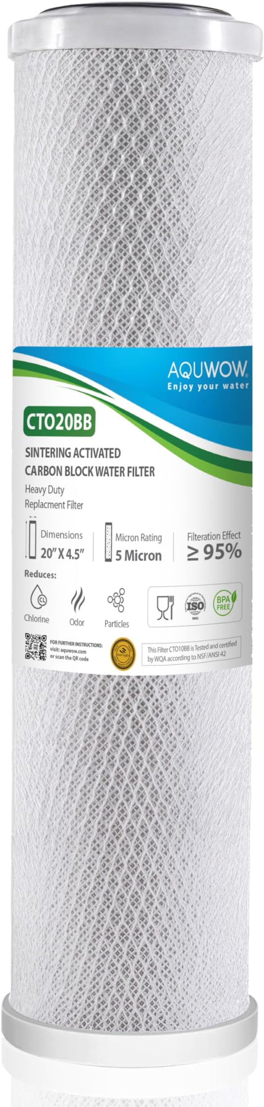 CTO20BB 5 Micron 4.5" x 20" Carbon Block Water Filter Set – Replacement Cartridges for Whole House and Under Sink Systems, Universal Standard Size (1, 20 x 4.5)