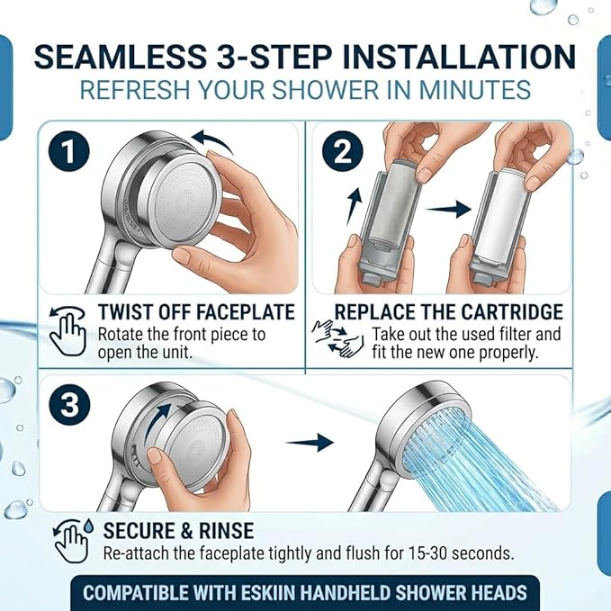 Compatible with Eskin Shower Filter,Replacement Filter Cartridge For Eskiin Shower Head,Removes Hard Water & Chlorine,Improves Water Softening and Filtration(2Pack)