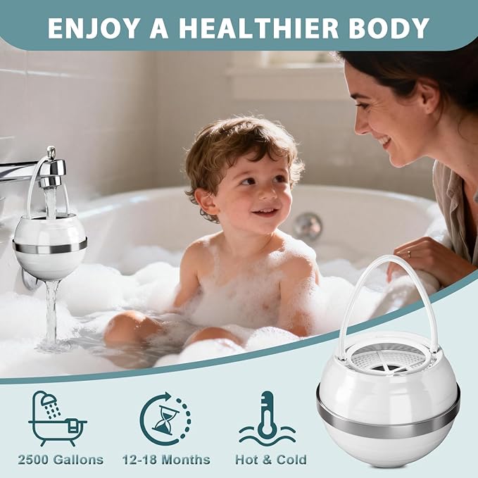 Bath Filter for Tub - Bathtub Water Filter for Softer Skin & Hair, 8 Stages Hotel Grade Filtration Bath Water Filter,2,500 Gal of Filtration, BPA Free, Easy to Install（White）