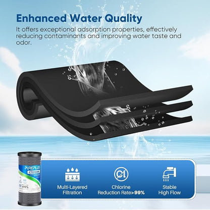PUREPLUS 1 Micron Coconut Shell Water Filter Cartridge | Activated Carbon Block CTO | Universal Whole House 10 inch Cartridge | Compatible with WFHDC8001, CB-BB-10, EPM, EP-BB, 2Pack