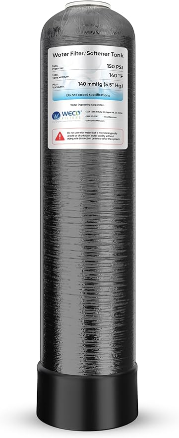 WECO Mineral Tank for Water Softener/Filter - Polyethylene Inner Shell Pressure Vessel with 2.5" Top Opening - 150 PSI Max Pressure - 120 °F Max Temperature - 8x44, Black