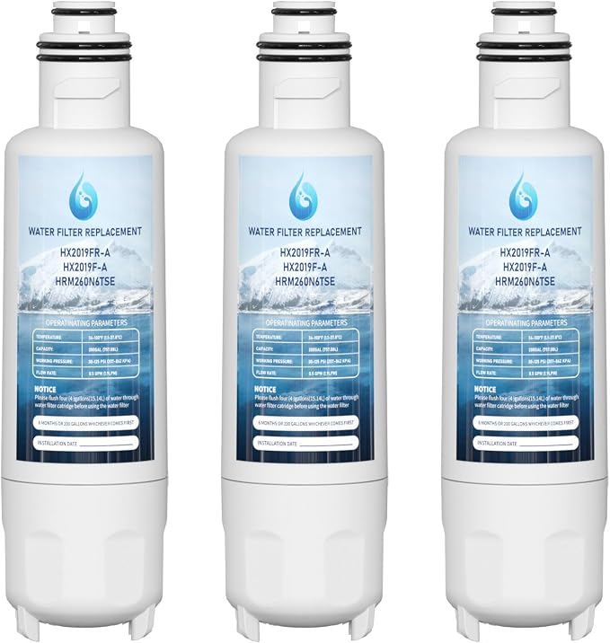 HX2019F-A HX2019FR-A Water Filter Replacement, Compatible With Hisense HRM260N6TSE, HRFD560SW, HRCD585BW, HRFD634BW, HRCD650BW, HRCD586TBWB and Mora MRM260N6TSE 3 Pack