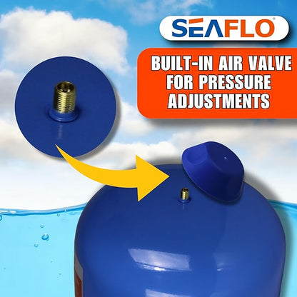 SEAFLO 2 Gallon Pre-Pressurized Accumulator Expansion Tank – Reduces Pump Cycling, Smooth Water Flow, 87 PSI, 3/4" MNPT, Compact Design for RV, Marine, Boat & Off-Grid Systems – 4-Year Warranty