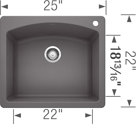 BLANCO, Cinder 441463 DIAMOND SILGRANIT Drop-In or Undermount Kitchen Sink, 25" X 22"