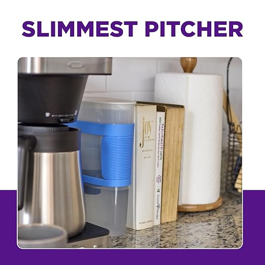 PUR Slim Water Filter Pitcher, 8-Cup Capacity, Compact Design for Dorms & Mini Fridges, Dishwasher Safe, Fast Filtration, Includes 1 Filter for Cleaner Great-Tasting Drinking Water Filtration, Violet