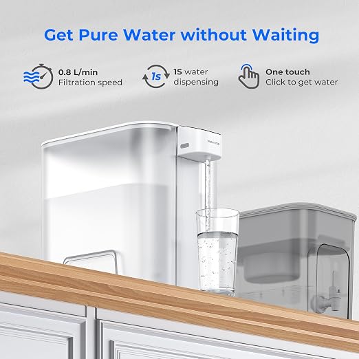 Waterdrop ED04W-L Mega Electric Water Filter Dispenser, Large 27-Cup, White | 200-Gallon Rechargeable Instant System, NSF/ANSI 42&53&401&372, Reduce PFOA/PFOS, Lead, Chlorine, Does not Lower TDS