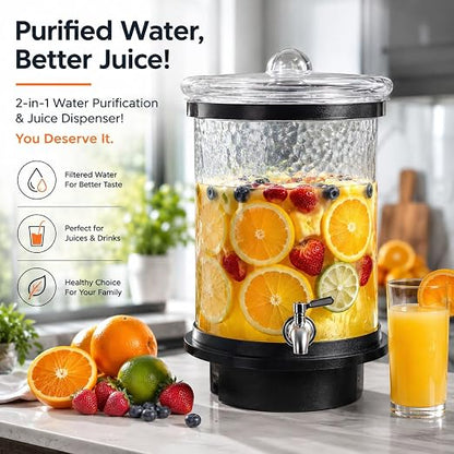 3 Gallon All Glass Gravity-Fed Water Purifier, Countertop Water Filtration System with Wooden Stand, for Home, Emergency & Outdoor Survival