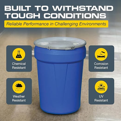 Eagle Plastic Drum, 30 Gallon Drum, DOT Compliant, Made in USA, Blue | High-Density-Polyethylene, Open Head Lab Pack Drum, Metal Lever-Lock with Bung Lid, Hazardous Material Storage, Transport