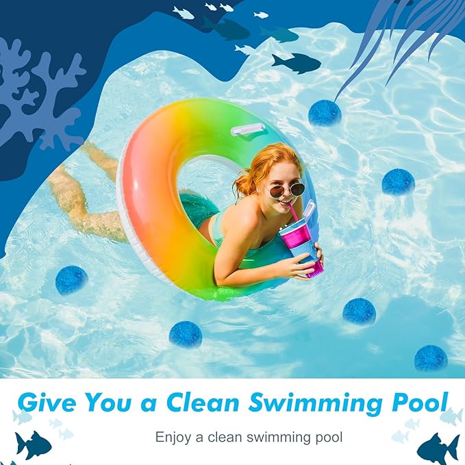 Zubebe 4.6 lbs Pool Filter Media Balls Fiber Filter Media for Swimming Pool Sand Filters and Bath Center Bathtubs Spas Aquarium Grime Cleaning Scum (Blue)
