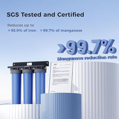 Waterdrop WHF3T-FG 3-Stage Whole House Water Filter System, 5 Micron | Reduces Iron & Manganese, Lead, Chlorine, Odor, 7-Stage Filtration, with Carbon Filter & Sediment Filter, 1" Inlet/Outlet