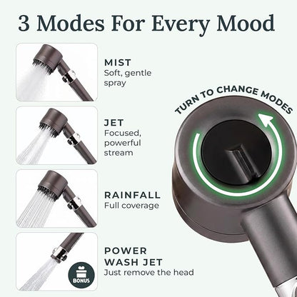 Drivse Filtered Shower Head for Hard Water | Ion Drops High Pressure Handheld Shower Head with Stainless Steel Hose | 3 Spray Modes | Tool-Free Install | Softer Skin & Healthier Hair