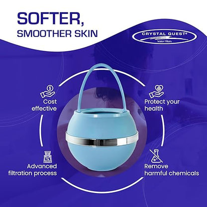 Crystal Quest Bath Ball Filter for Tub Faucet, Bathtub Water Filter, BPA-Free Bathtub Filter, Removes Chlorine, Lead & Impurities, Improves Skin, Hair & Nails, with Extra Cartridge - Blue