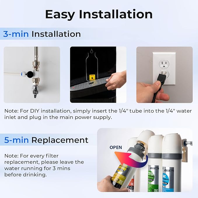 iSpring Bottleless Water Dispenser with 4-Stage Filtration, SGS-Tested 99% of PFAS Removal, Water Cooler Dispenser - Hot, Cold, Room Temp, Self Cleaning, Black, Model: DS4B-PF