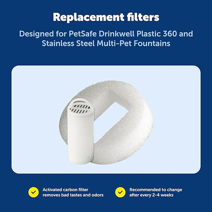PetSafe Drinkwell 360 Fountain Carbon Filters - Supports Hydration - Coconut Shell Carbon - Clean Water Solution - Fits Drinkwell Stainless Multi-Pet & Plastic 360 Fountains - 3 Pack