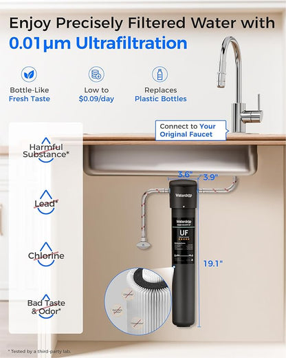 Waterdrop 17UA-UF 0.01 μm Ultra Filtration Under Sink Water Filter System, 3 Years, Reduces Lead, Chlorine, Bad Taste & Odor, Direct Connect to Kitchen Faucet, USA Tech
