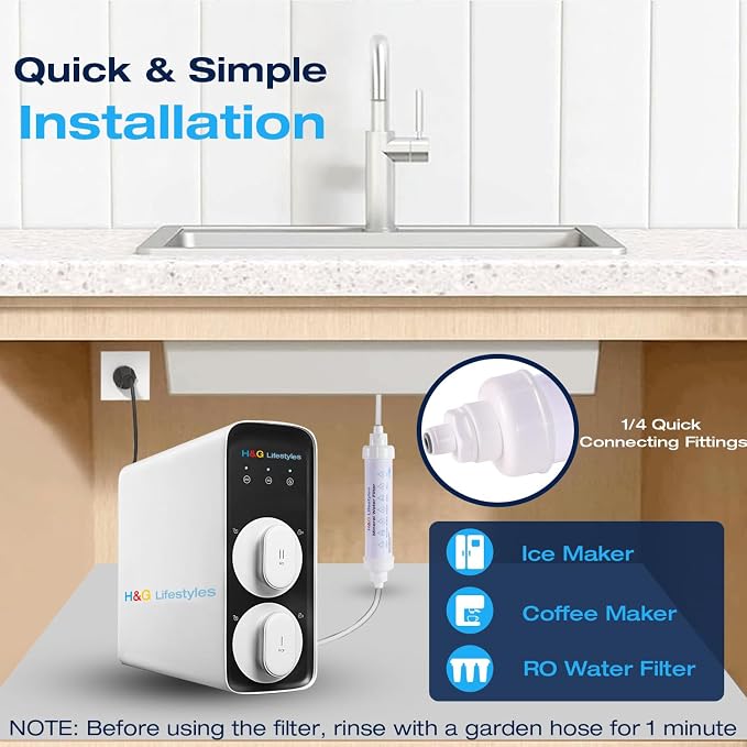 H&G Lifestyles Remineralization Filter,Mineral Water Filter 1,500 Gallons | Water Remineralizer for Reverse Osmosis with 1/4" Quick Connect Thread, Restore Essential Minerals for RO Water System