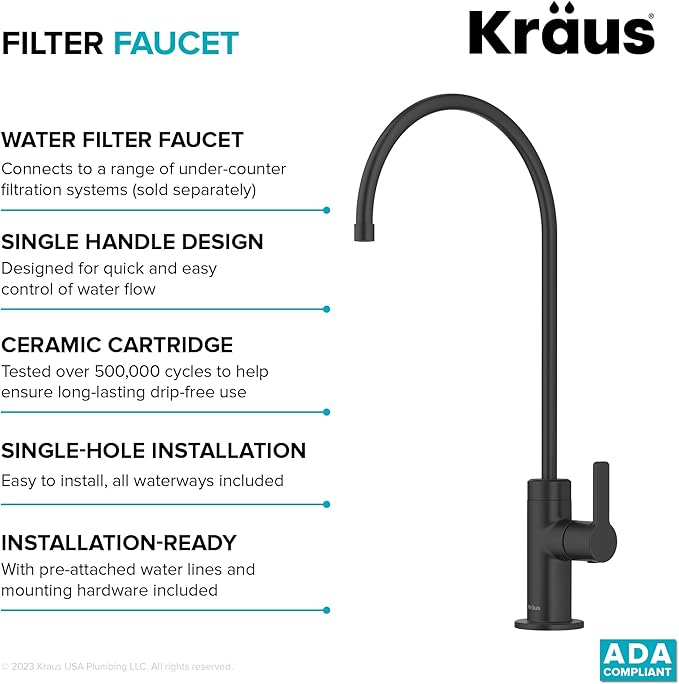 KRAUS Oletto Single Handle Drinking Water Filter Faucet for Reverse Osmosis or Water Filtration System in Matte Black, FF-103MB